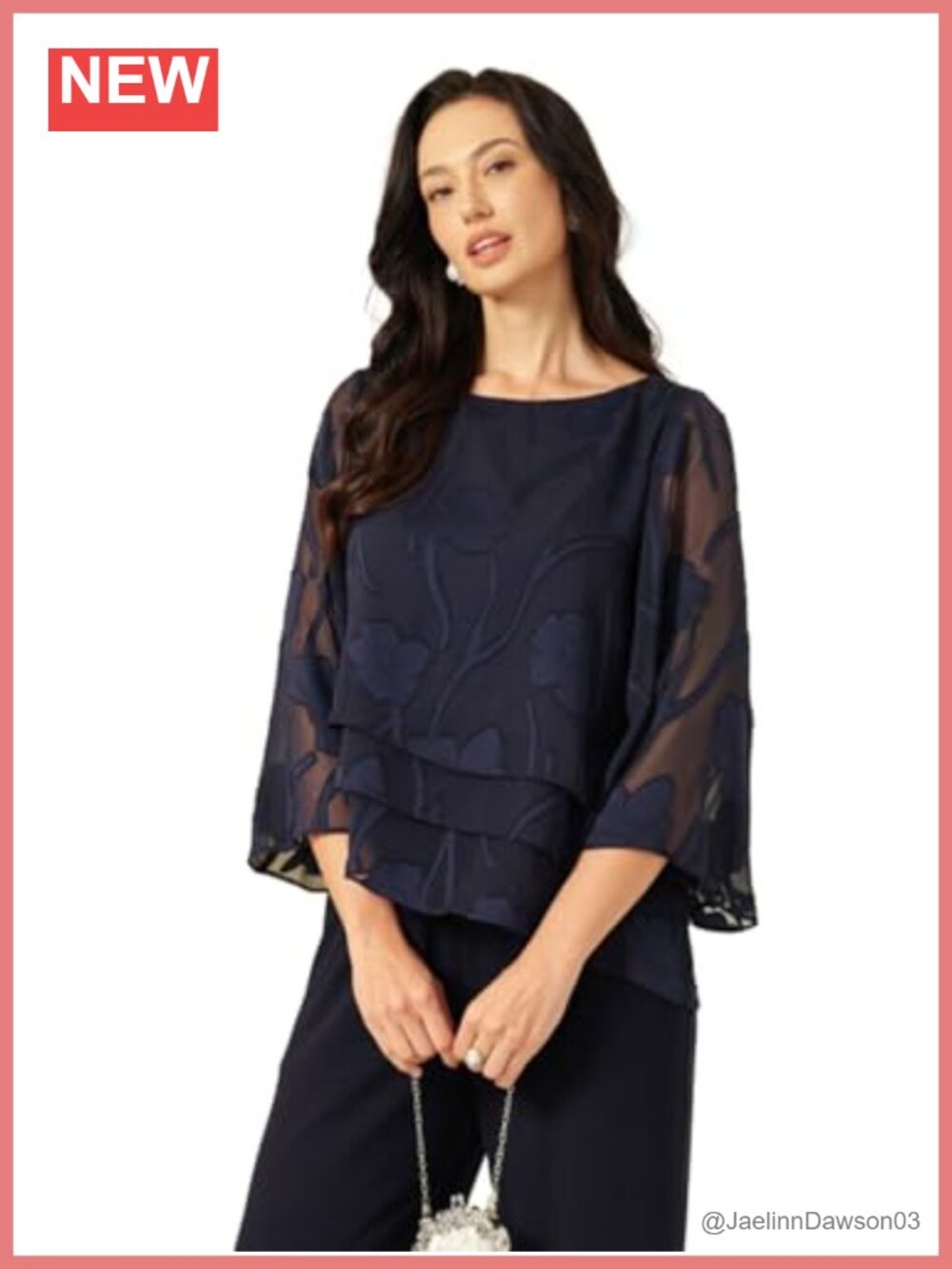 Womens Chiffon Blouse 3/4 Sleeve Floral Lace Top Business Casual Dressy